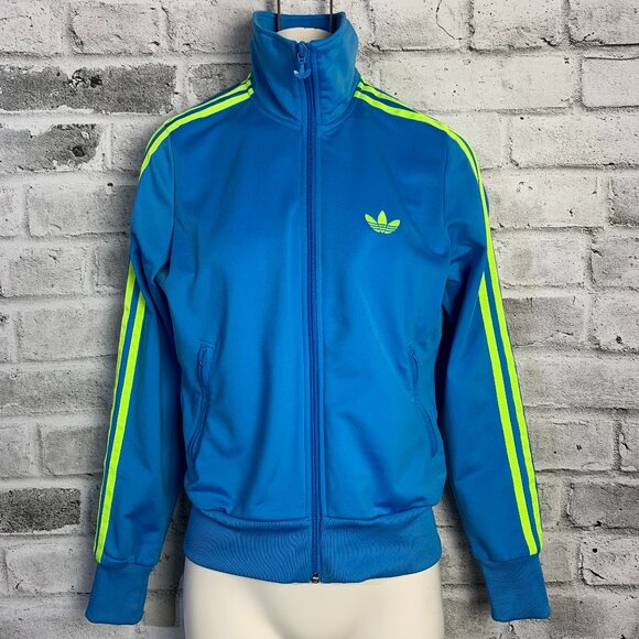 Adidas Classics Originals Firebird Retro Blue Neon Track Jacket Activewear Top - Picture 1 of 12
